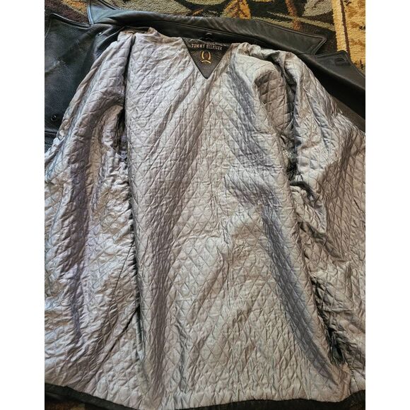 Vintage Tommy Hilfiger Coat Men's XL Black Leather Double Breasted Quilted - Picture 5 of 9